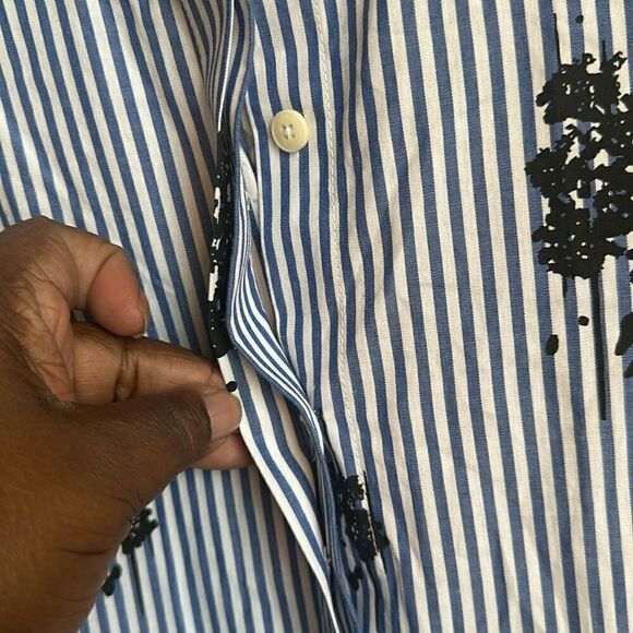 Derek Lam 10 Crosby Striped Mock Neck Button Up Top 8 - Picture 4 of 6